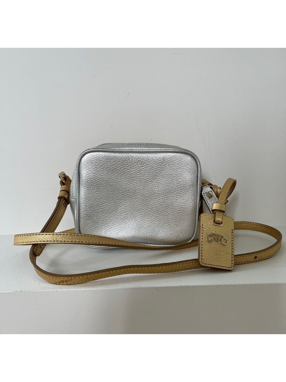 ROVIMOSS Gold Silver Leather Metallic Mini Square Crossbody Bag & Dustbag Chic